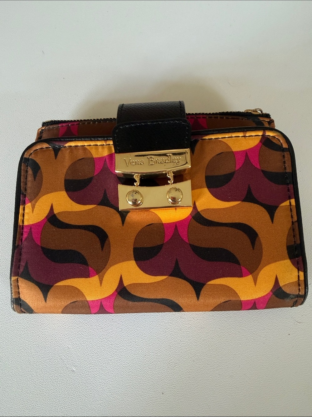Vera Bradley Mustard Yellow, Magenta & Brown Patterned Wallet
